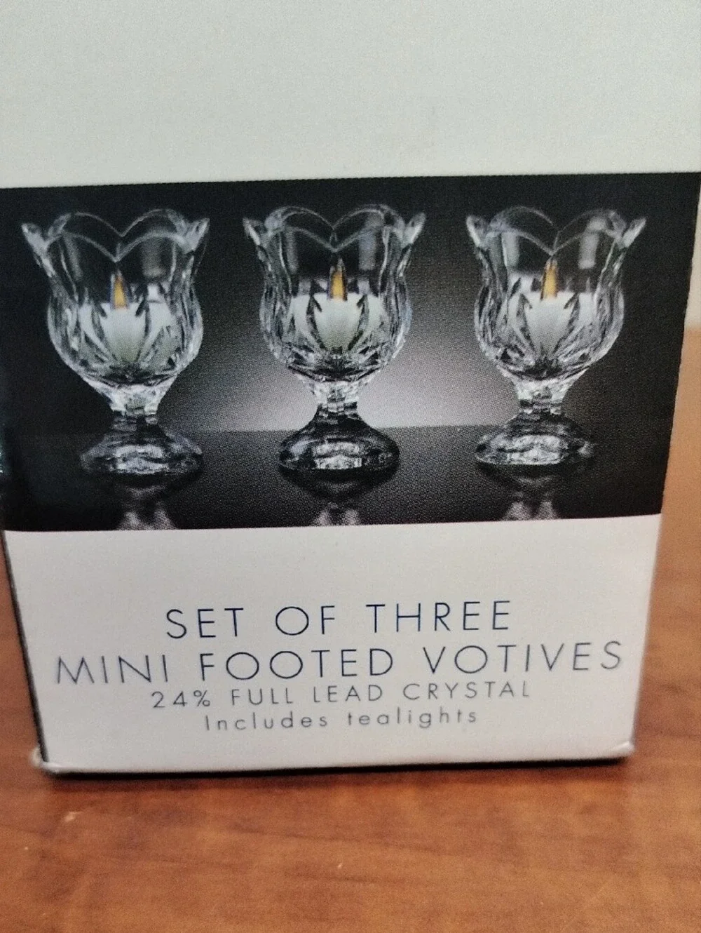 Vintage Set Of Three Royal Limited Mini Footed Votives. 24% Full Lead Crystal.